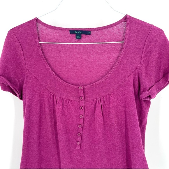 BODEN Linen Button Up Short Sleeve Scoop Neck Rolled Cuff - Picture 2 of 6